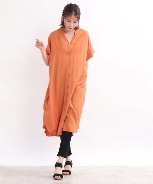 SHOO・LA・RUE（シューラルー）の「◆【洗濯機可】シアー スラブ 前開きワンピース（ワンピース・レディース・オフホワイト/オレンジ/ブラック/オリーブ・00）」の4枚目の写真