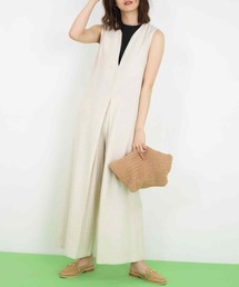 オールインワン・サロペット（ベージュ系・リネン・麻）ファッション