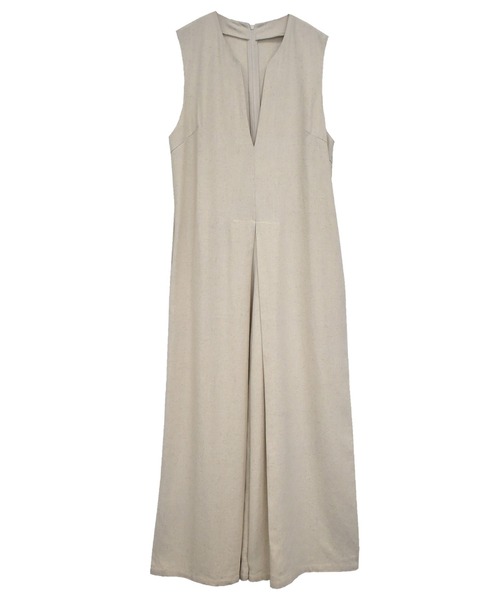 完売品！新品未使用38・リネンコットンVネックサロペット セール】リネンコットン深Vネックオールインワンサロペット