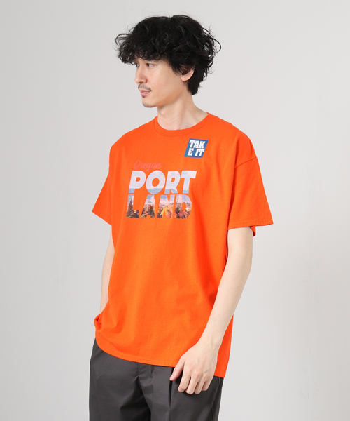 JOURNAL STANDARD(ジャーナルスタンダード)の「TAKE IT TAKE STORE PORT LAND TEE(Tシャツ/カットソー・メンズ・ホワイト/オレンジ・LARGE/MEDIUM)」の1枚目の写真