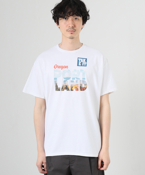 JOURNAL STANDARD(ジャーナルスタンダード)の「TAKE IT TAKE STORE PORT LAND TEE(Tシャツ/カットソー・メンズ・ホワイト/オレンジ・LARGE/MEDIUM)」の4枚目の写真