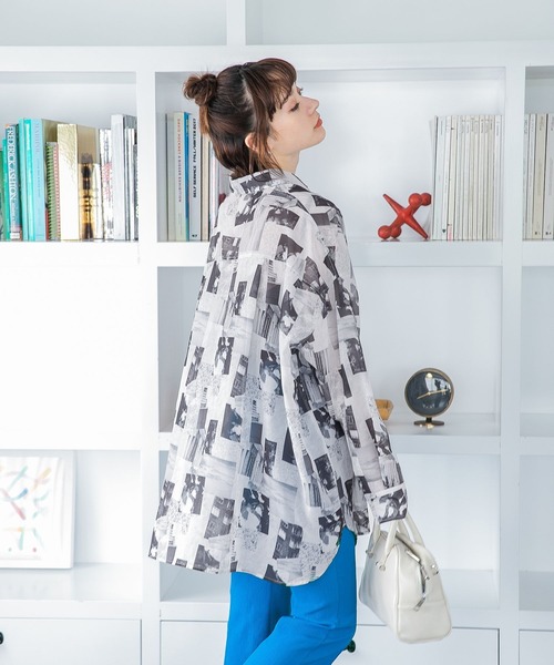 JEANASIS（ジーナシス）の「フォトコラージュシアーシャツLS/352704（シャツ/ブラウス・レディース・ブラック系その他/グレー系その他/パープル系その他・FREE）」の6枚目の写真