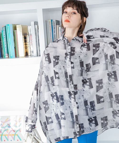 JEANASIS（ジーナシス）の「フォトコラージュシアーシャツLS/352704（シャツ/ブラウス・レディース・ブラック系その他/グレー系その他/パープル系その他・FREE）」の7枚目の写真