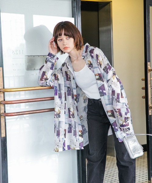 JEANASIS（ジーナシス）の「フォトコラージュシアーシャツLS/352704（シャツ/ブラウス・レディース・ブラック系その他/グレー系その他/パープル系その他・FREE）」の9枚目の写真