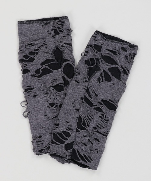 SPINNS(スピンズ)の「24㎝ ダメージ加工アームカバー(アームカバー・レディース・ブラック×グレー・ONESIZE)」の2枚目の写真