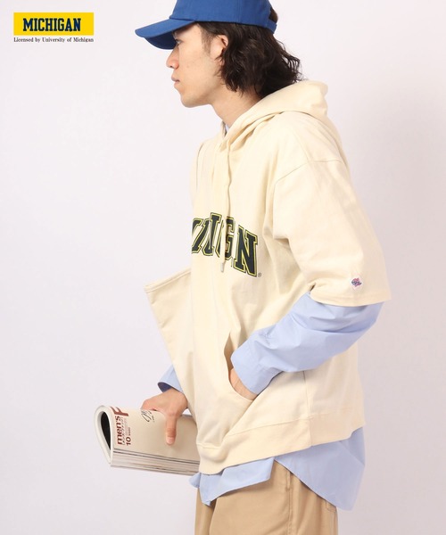 JEMORGAN（ジェーイーモーガン）の「JEMORGAN ミシガン大学プリント半袖ビッグＴパーカ（パーカー・メンズ・グレー/オフホワイト/ネイビー/ブラック/ベージュ・M/XL/L）」の14枚目の写真