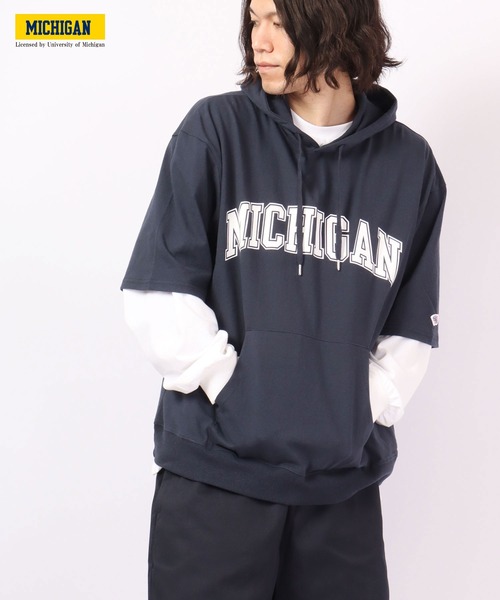 JEMORGAN（ジェーイーモーガン）の「JEMORGAN ミシガン大学プリント半袖ビッグＴパーカ（パーカー・メンズ・グレー/オフホワイト/ネイビー/ブラック/ベージュ・M/XL/L）」の11枚目の写真