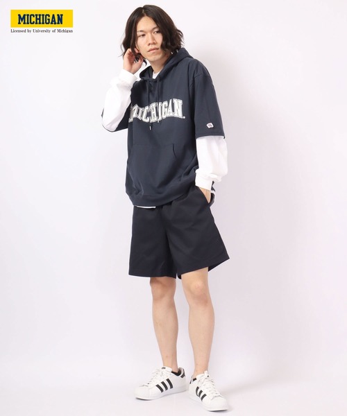 JEMORGAN（ジェーイーモーガン）の「JEMORGAN ミシガン大学プリント半袖ビッグＴパーカ（パーカー・メンズ・グレー/オフホワイト/ネイビー/ブラック/ベージュ・M/XL/L）」の8枚目の写真