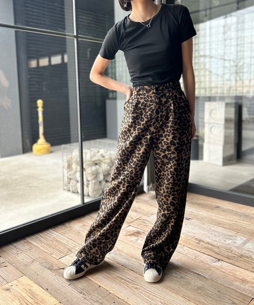 セール】レディース レオパード ひょう柄 ロング丈 ワイドパンツ