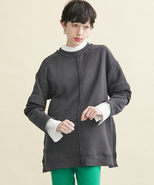 INella（イネラ）の「【INella/イネラ】サイドZIPオーバースウェット[洗える]（スウェット・レディース・ダークグレー/グリーン/ベージュ・FREE）」の2枚目の写真