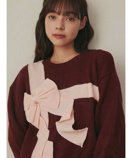 merry jenny（メリージェニー）の「プレゼントリボンニット（ニット/セーター・レディース・ブラック/アイボリー/ボルドー・FREE）」の16枚目の写真
