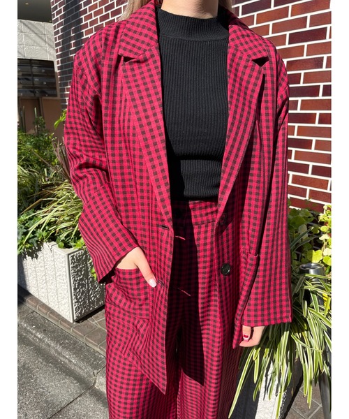 WC（ダブル シー）の「ブラックギンガムジャケット（テーラードジャケット・レディース・オレンジ/レッド/グリーン・FREE）」の10枚目の写真