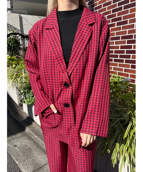 WC（ダブル シー）の「ブラックギンガムジャケット（テーラードジャケット・レディース・オレンジ/レッド/グリーン・FREE）」の11枚目の写真