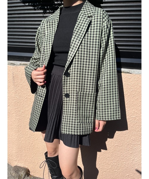 WC（ダブル シー）の「ブラックギンガムジャケット（テーラードジャケット・レディース・オレンジ/レッド/グリーン・FREE）」の6枚目の写真