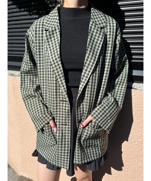 WC（ダブル シー）の「ブラックギンガムジャケット（テーラードジャケット・レディース・オレンジ/レッド/グリーン・FREE）」の7枚目の写真