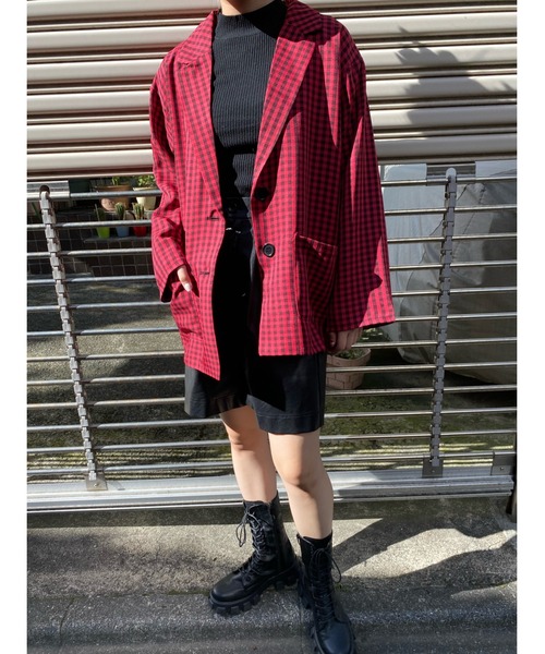 WC（ダブル シー）の「ブラックギンガムジャケット（テーラードジャケット・レディース・オレンジ/レッド/グリーン・FREE）」の12枚目の写真