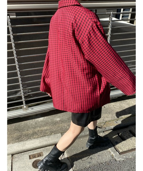 WC（ダブル シー）の「ブラックギンガムジャケット（テーラードジャケット・レディース・オレンジ/レッド/グリーン・FREE）」の13枚目の写真
