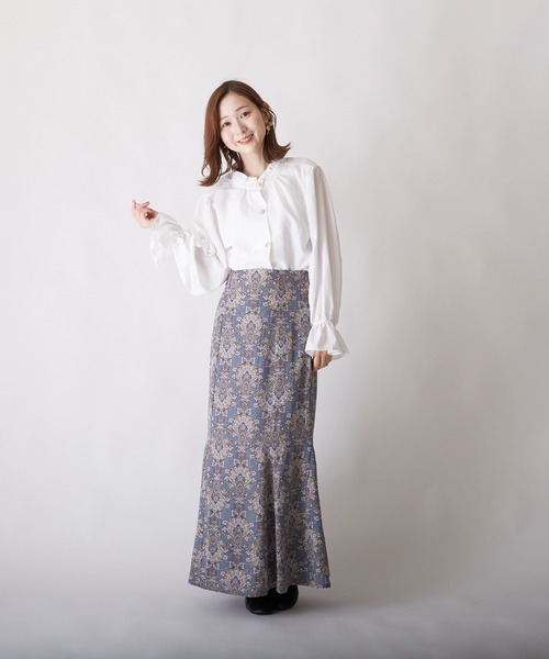 PAPAVER(パパヴェル)の「【papaver】ダマスク柄SK(スカート・レディース・ブルー/グリーン/キナリ・MEDIUM)」の3枚目の写真