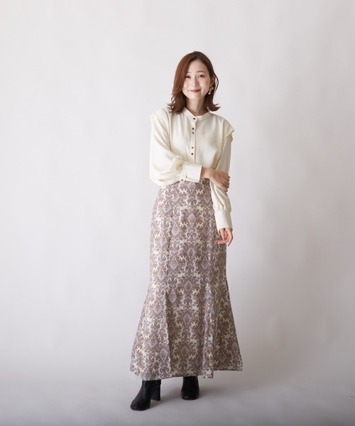 PAPAVER(パパヴェル)の「【papaver】ダマスク柄SK(スカート・レディース・ブルー/グリーン/キナリ・MEDIUM)」の1枚目の写真