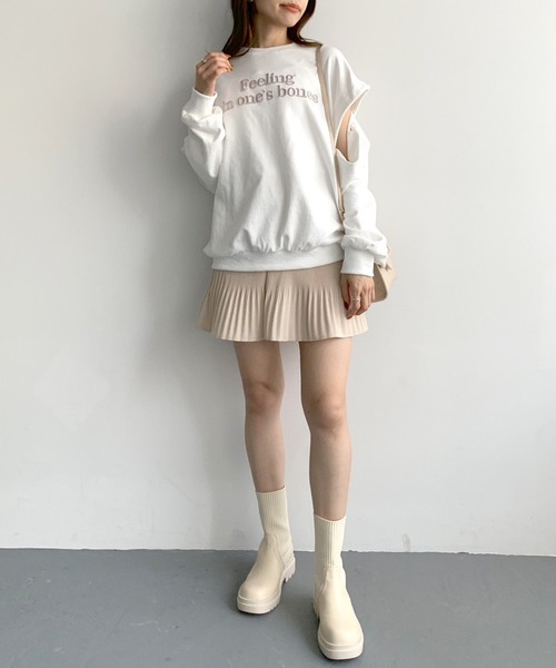 OLIVE des OLIVE（オリーブデオリーブ）の「消しプリーツミニスカート（スカート・レディース・アイボリー/ブラック・FREE）」の3枚目の写真