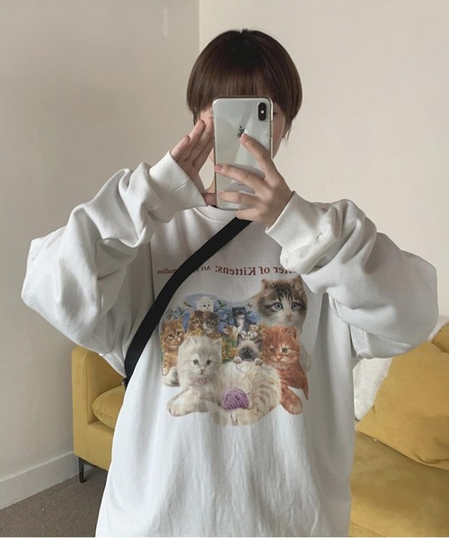 Cristin Stevens 襟付きスウェット L MADE IN USA 猫 Revo.（レボ）の「【DIFF STUDIOS by KOREA】Cat Print Art