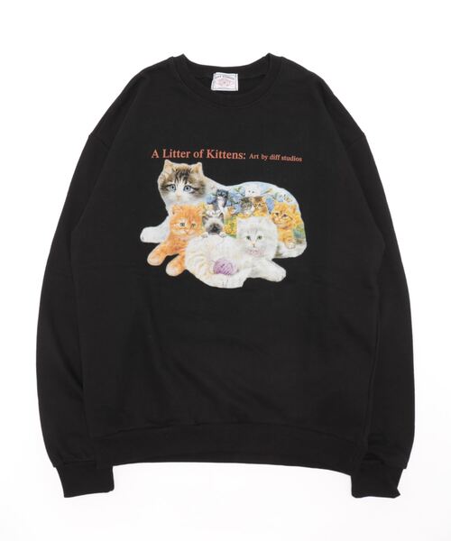 【nitako】90's cat in the bag猫ちゃんプリントスウェット nitako】90's cat in the bag猫ちゃんプリントスウェット