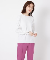 もちもち袖ボタンクルーネックニット