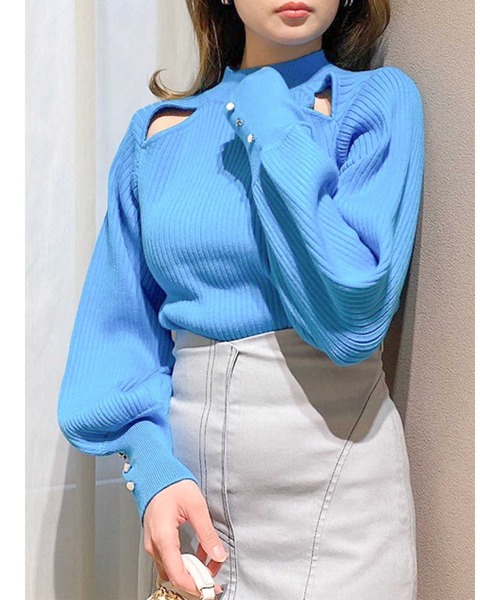 dazzlin（ダズリン）の「2WAYカットアウトニットトップス（ニット/セーター・レディース・ブラック/グレー/ブルー/グリーン・FREE）」の4枚目の写真