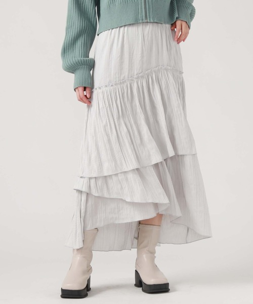 archives(アルシーヴ)の「ワッシャーアシメティアードスカート(スカート・レディース・ブラック/グレー/ベージュ/ミント・MEDIUM)」の2枚目の写真