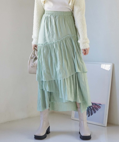 archives(アルシーヴ)の「ワッシャーアシメティアードスカート(スカート・レディース・ブラック/グレー/ベージュ/ミント・MEDIUM)」の4枚目の写真