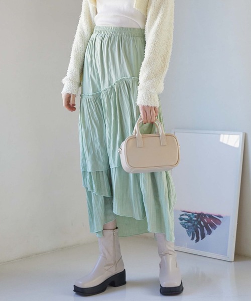 archives(アルシーヴ)の「ワッシャーアシメティアードスカート(スカート・レディース・ブラック/グレー/ベージュ/ミント・MEDIUM)」の5枚目の写真