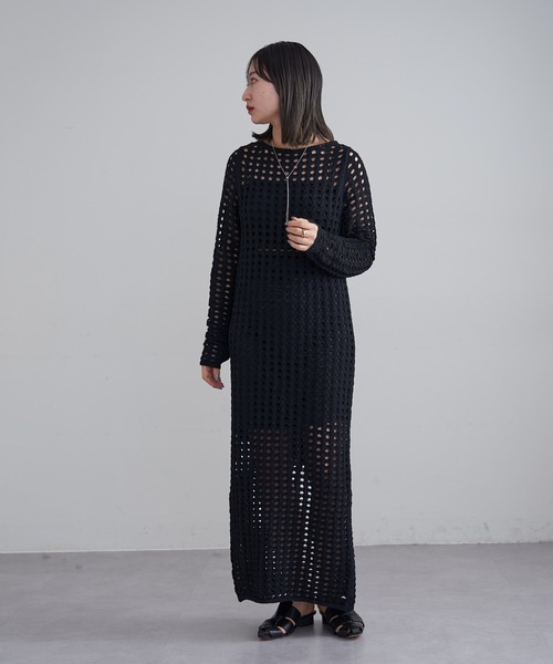 mline（エムライン）の「【2サイズ展開】[mline]スクエアメッシュニットワンピース（ワンピース・レディース・オフホワイト/ブラック・1/2）」の5枚目の写真