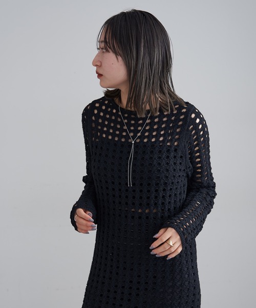 mline（エムライン）の「【2サイズ展開】[mline]スクエアメッシュニットワンピース（ワンピース・レディース・オフホワイト/ブラック・1/2）」の8枚目の写真