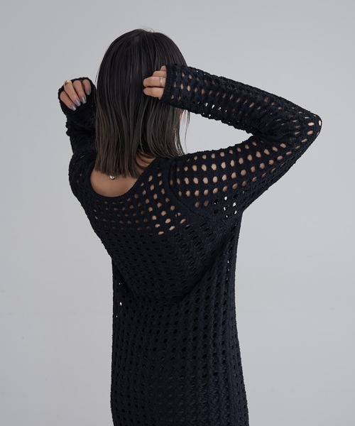 mline（エムライン）の「【2サイズ展開】[mline]スクエアメッシュニットワンピース（ワンピース・レディース・オフホワイト/ブラック・1/2）」の9枚目の写真