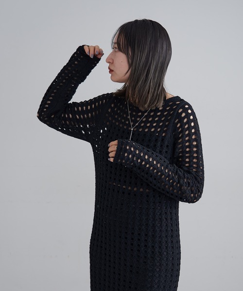 mline（エムライン）の「【2サイズ展開】[mline]スクエアメッシュニットワンピース（ワンピース・レディース・オフホワイト/ブラック・1/2）」の10枚目の写真