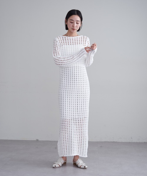 mline（エムライン）の「【2サイズ展開】[mline]スクエアメッシュニットワンピース（ワンピース・レディース・オフホワイト/ブラック・1/2）」の19枚目の写真