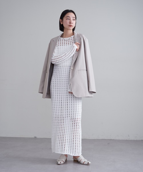 mline（エムライン）の「【2サイズ展開】[mline]スクエアメッシュニットワンピース（ワンピース・レディース・オフホワイト/ブラック・1/2）」の21枚目の写真