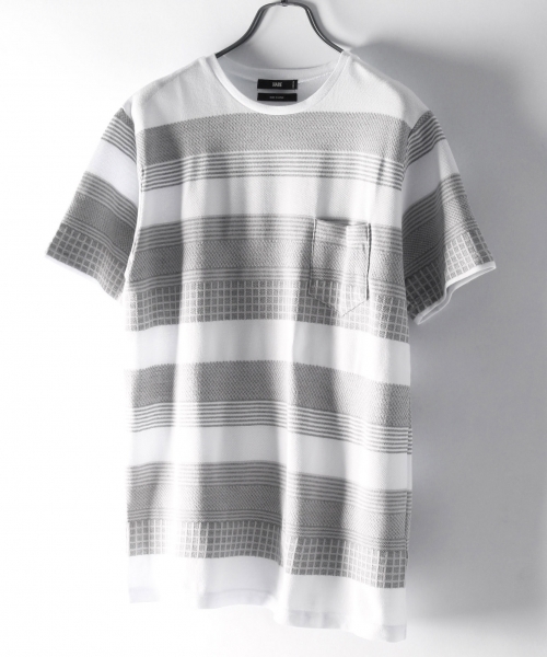 HARE(ハレ)の「ジャガードラインカットソー(HARE)(Tシャツ/カットソー・メンズ・オフホワイト/カーキ/ネイビー・MEDIUM/SMALL/LARGE)」の1枚目の写真