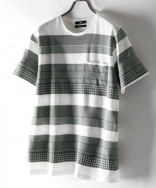 HARE(ハレ)の「ジャガードラインカットソー(HARE)(Tシャツ/カットソー・メンズ・オフホワイト/カーキ/ネイビー・MEDIUM/SMALL/LARGE)」の2枚目の写真