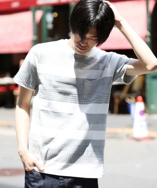 HARE(ハレ)の「ジャガードラインカットソー(HARE)(Tシャツ/カットソー・メンズ・オフホワイト/カーキ/ネイビー・MEDIUM/SMALL/LARGE)」の22枚目の写真