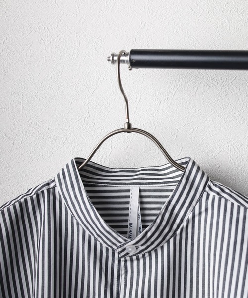 ARCHIVER（アーカイバ）の「【Ir】オーバーサイズ　バンドカラーシャツ（シャツ/ブラウス・メンズ・ブラック/ブラック系/サックスブルー/ホワイト系/グリーン系/ホワイト/グレイッシュベージュ/イエロー系/グリーン/サックスブルー系/パープル系・MEDIUM/LARGE/X-LARGE）」の13枚目の写真