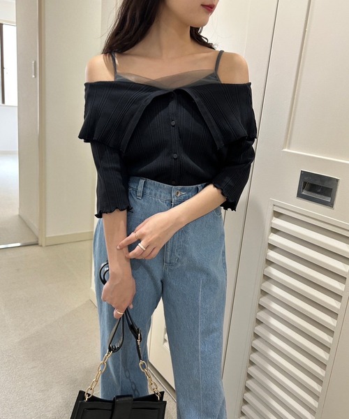 one after another NICE CLAUP(ワンアフターアナザーナイスクラップ)の「チュールキャミソール(キャミソール・レディース・オフホワイト/ピンク/チャコール・FREE)」の15枚目の写真