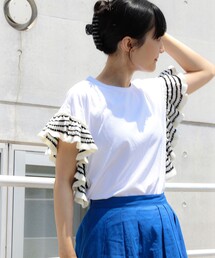 Ray BEAMS | Ray BEAMS / ニット フリル スリーブ Tシャツ(Tシャツ/カットソー)