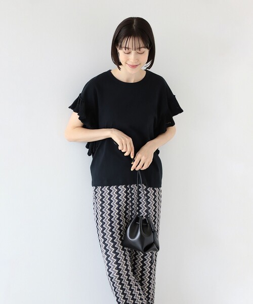 Ray BEAMS（レイビームス）の「Ray BEAMS / ニット フリル スリーブ Tシャツ（Tシャツ/カットソー・レディース・ブラック/サックスブルー/ホワイト・ONE SIZE）」の16枚目の写真