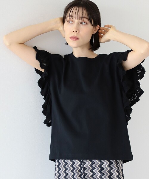Ray BEAMS（レイビームス）の「Ray BEAMS / ニット フリル スリーブ Tシャツ（Tシャツ/カットソー・レディース・ブラック/サックスブルー/ホワイト・ONE SIZE）」の18枚目の写真