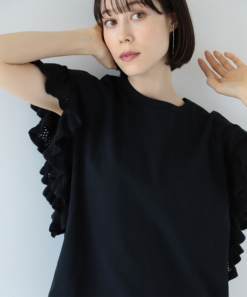 Ray BEAMS（レイビームス）の「Ray BEAMS / ニット フリル スリーブ Tシャツ（Tシャツ/カットソー・レディース・ブラック/サックスブルー/ホワイト・ONE SIZE）」の20枚目の写真