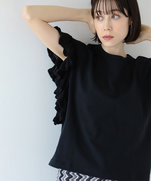 Ray BEAMS（レイビームス）の「Ray BEAMS / ニット フリル スリーブ Tシャツ（Tシャツ/カットソー・レディース・ブラック/サックスブルー/ホワイト・ONE SIZE）」の3枚目の写真