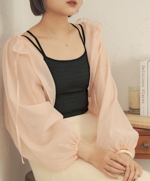 Ambre Neige(アンブルネージュ)の「【カップ付き】フクレジャガードキャミソール/【WEB/EC限定商品】(キャミソール・レディース・ダークブラウン/ブラック/アイボリー・FREE)」の8枚目の写真