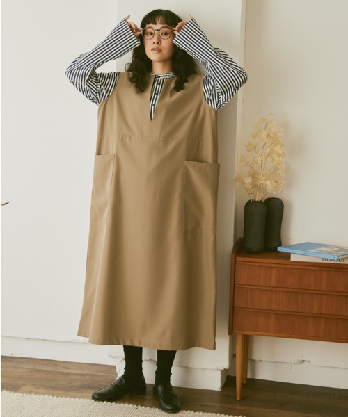 Libra Cue（リブラ キュー）の「キーネックロングジャンパースカート（ジャンパースカート・レディース・ブラック/ベージュ・FREE）」の22枚目の写真