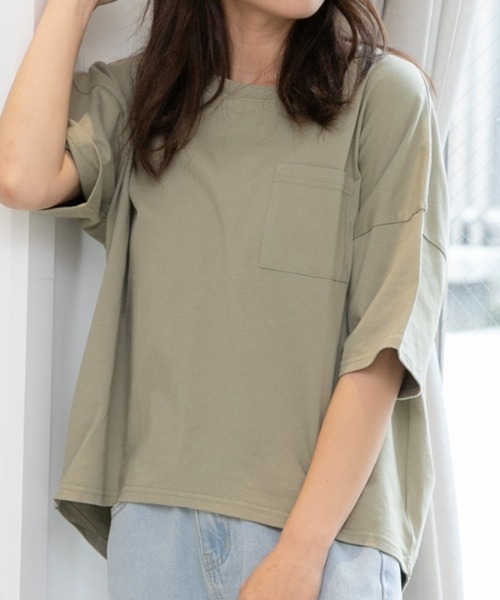 ad thie（アドティエ）の「ポケット付き Tシャツ（Tシャツ/カットソー・レディース・ブルー/モカ/アイボリー/ライトグリーン/レッド/ベージュ/オフホワイト/ブラック/チャコール/イエロー/パープル/ブラウン/オリーブ・FREE）」の8枚目の写真